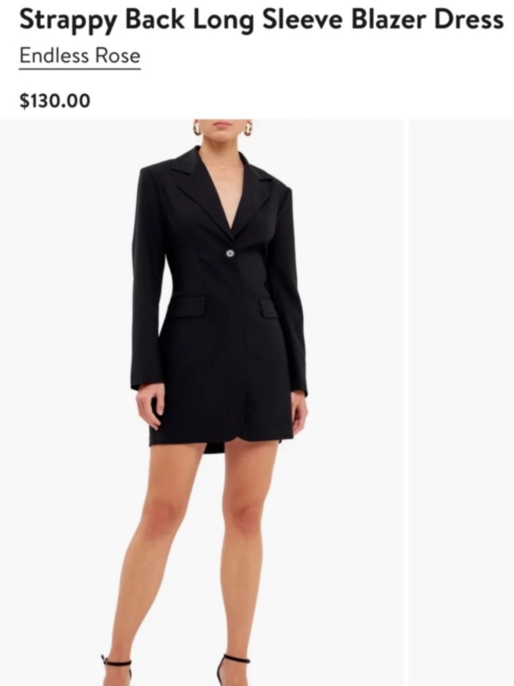 NWT Revolve Endless Rose Black Strappy Back Long Sleeve Blazer Dress
